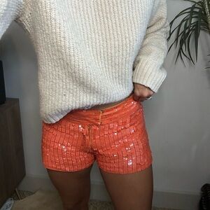 Christophe Sauvat orange sequin embellished micro shorts Medium